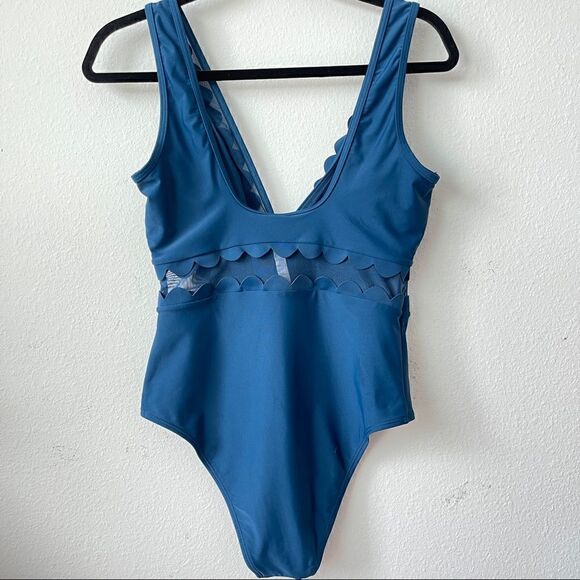 CUPSHE blue mesh v-neck monokini Sz M NWOT - Picture 2 of 10